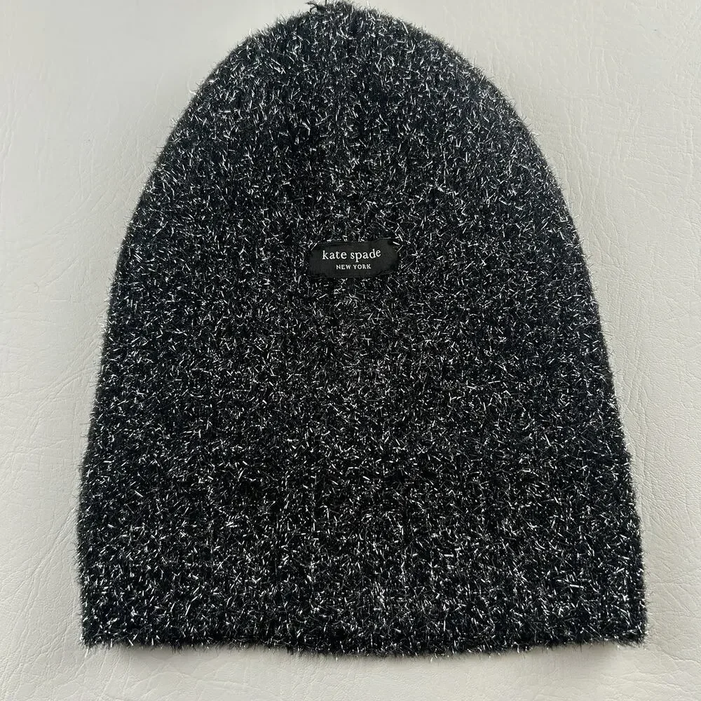 Kate Spade New York Black Metallic Knit Scarf and hat Women’s Soft Winter